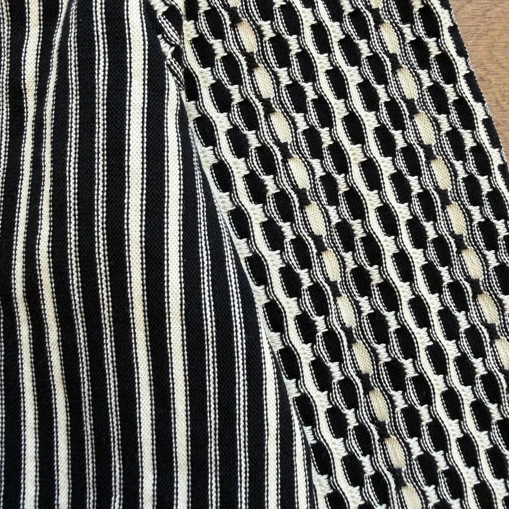 Tory Burch Black White Mixed‎ Pattern Knit Cardigan Sweater XL Cotton Blend Logo